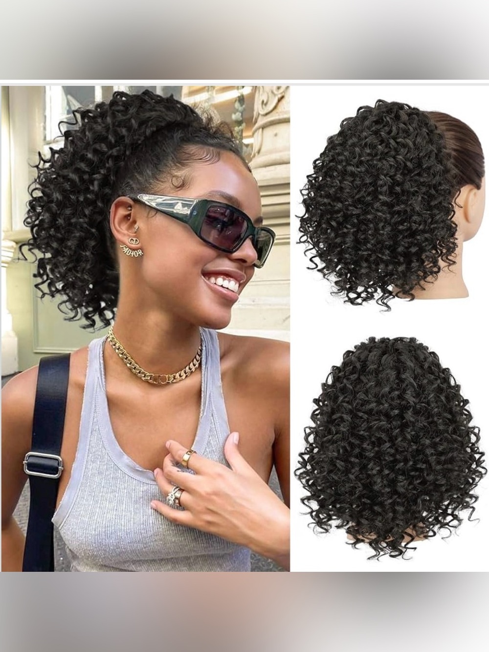 Lommel Ponytail Extension - 10” Drawstring Curly  Hair Extension  - Brown/Black